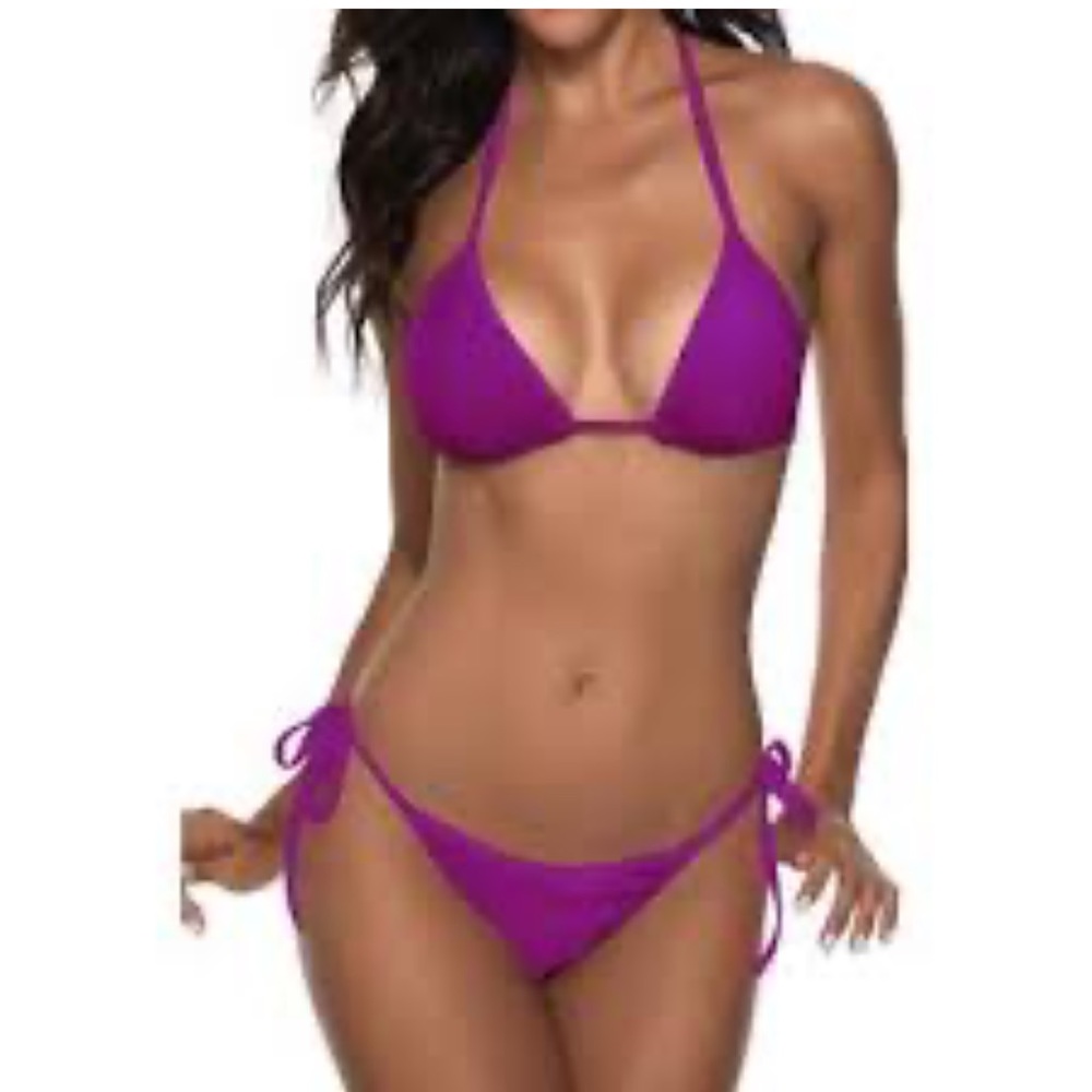 SUVIMUGA Fushia string cheeky triangle top low rise bikini set size small NWT
